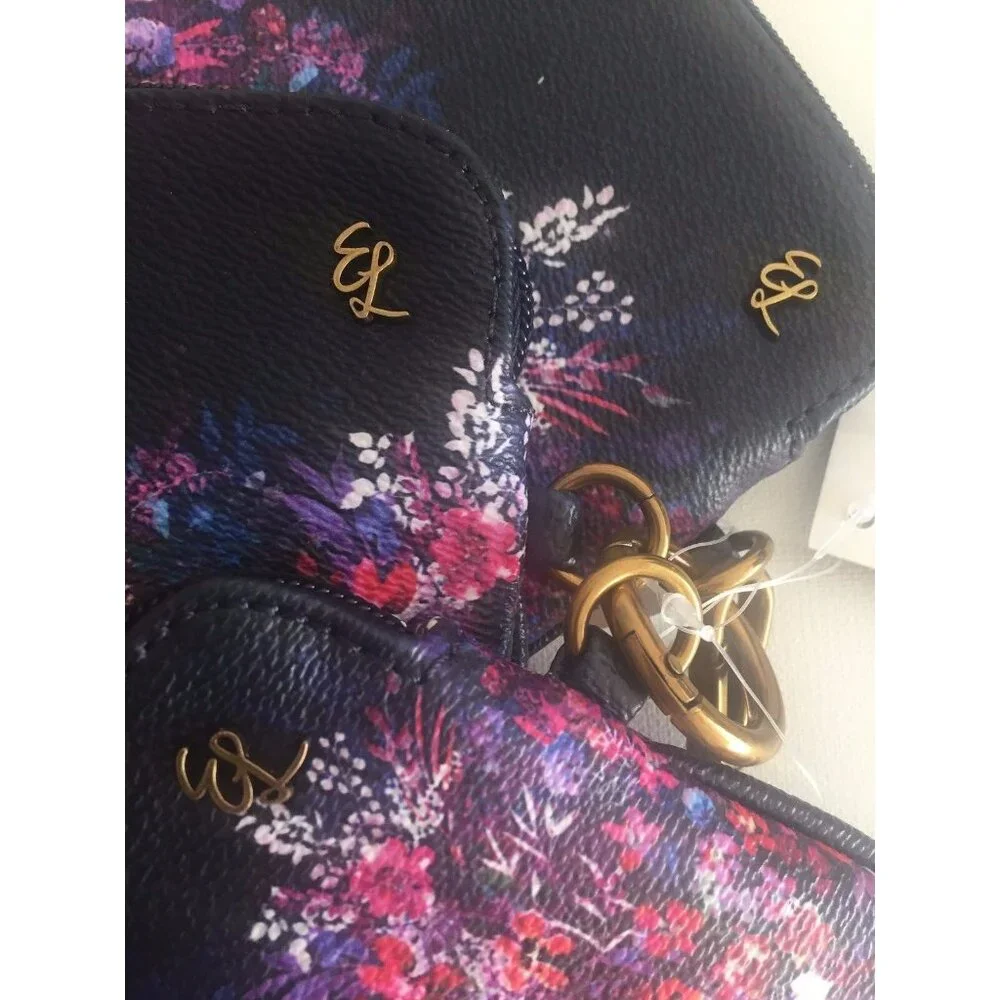 Elliott Lucca Set of 3 Artisan Floral Bouquet Indigo Blue Cosmetic Bags NEW